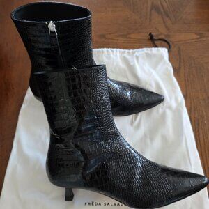 Freda Salvador Lanna Ankle Boot in Croc Embossed Black - Size 9